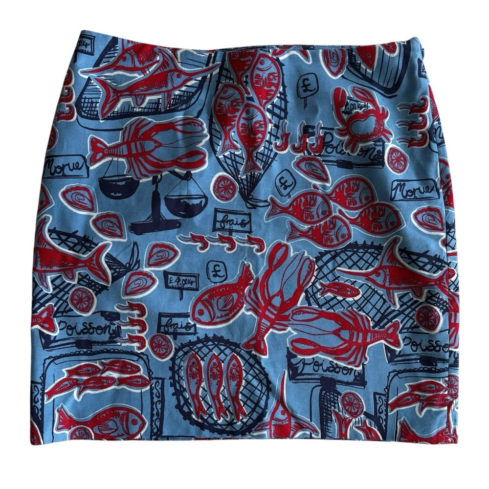 Talbots Fish Market Mini A-Line Skirt 6P Whimsical French Coastal Nautical RWB